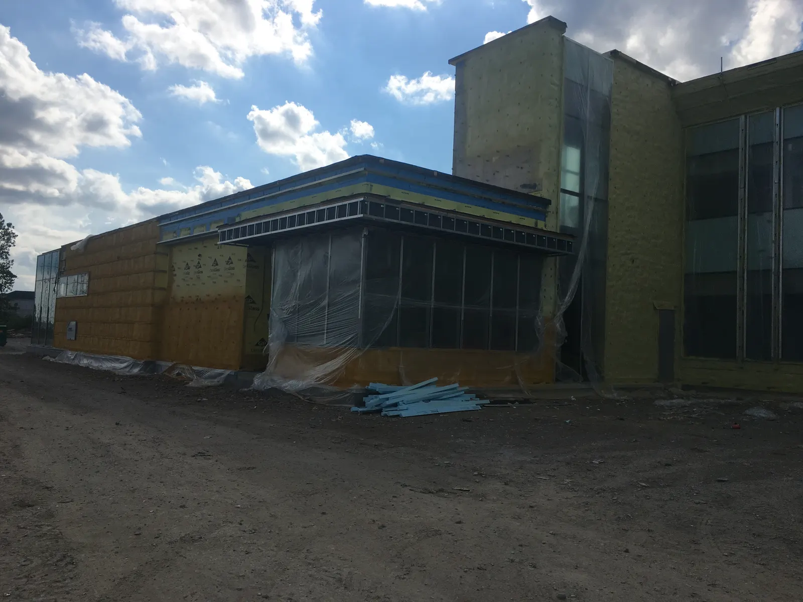 Commercial building envelope during construction